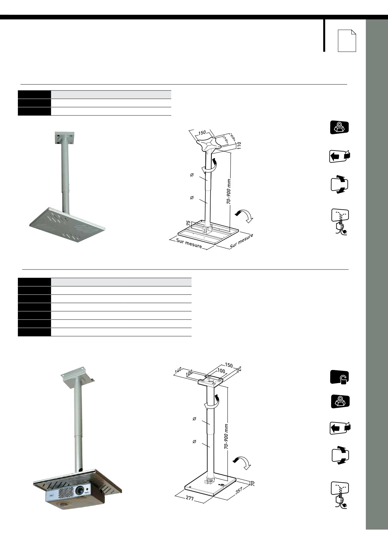 Support mural pour satellite, Distance par rapport au mur: 150 mm, Pince  de diamètre: 48 mm, Taille maximale du plat: 100 cm, Acier